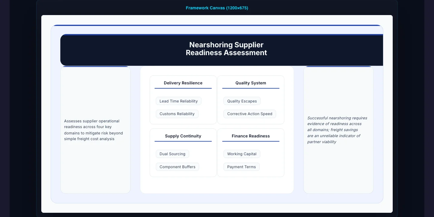 Gixo Business workspace showing a real Framework canvas mapping supplier operational readiness across key domains
