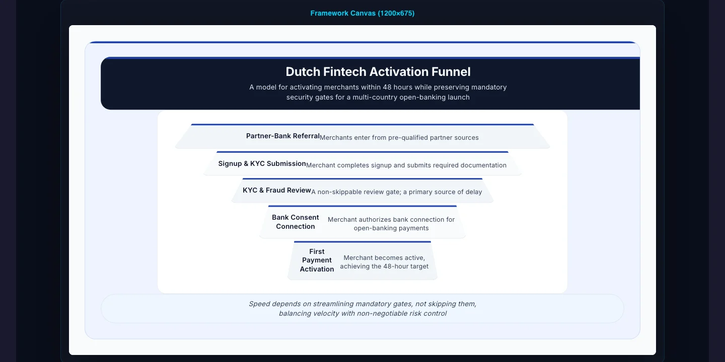 Gixo Business workspace showing a real Framework canvas sequencing a multi-country fintech activation funnel around mandatory review gates