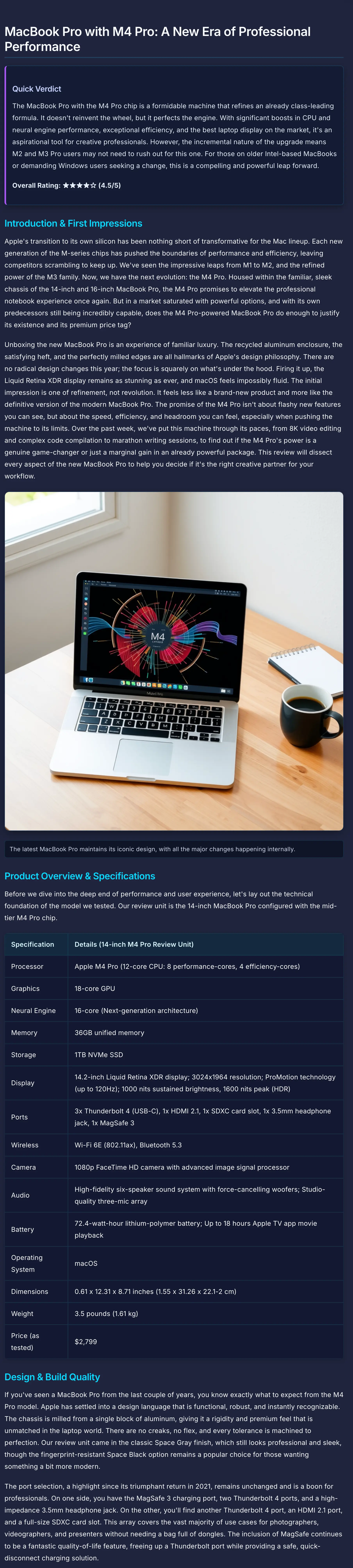 Product review with ratings and analysis