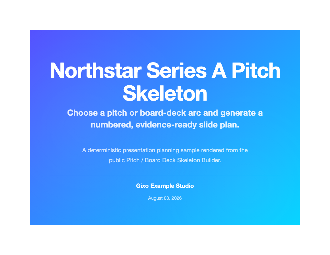 Illustrative preview of the Pitch / Board Deck Skeleton Builder output