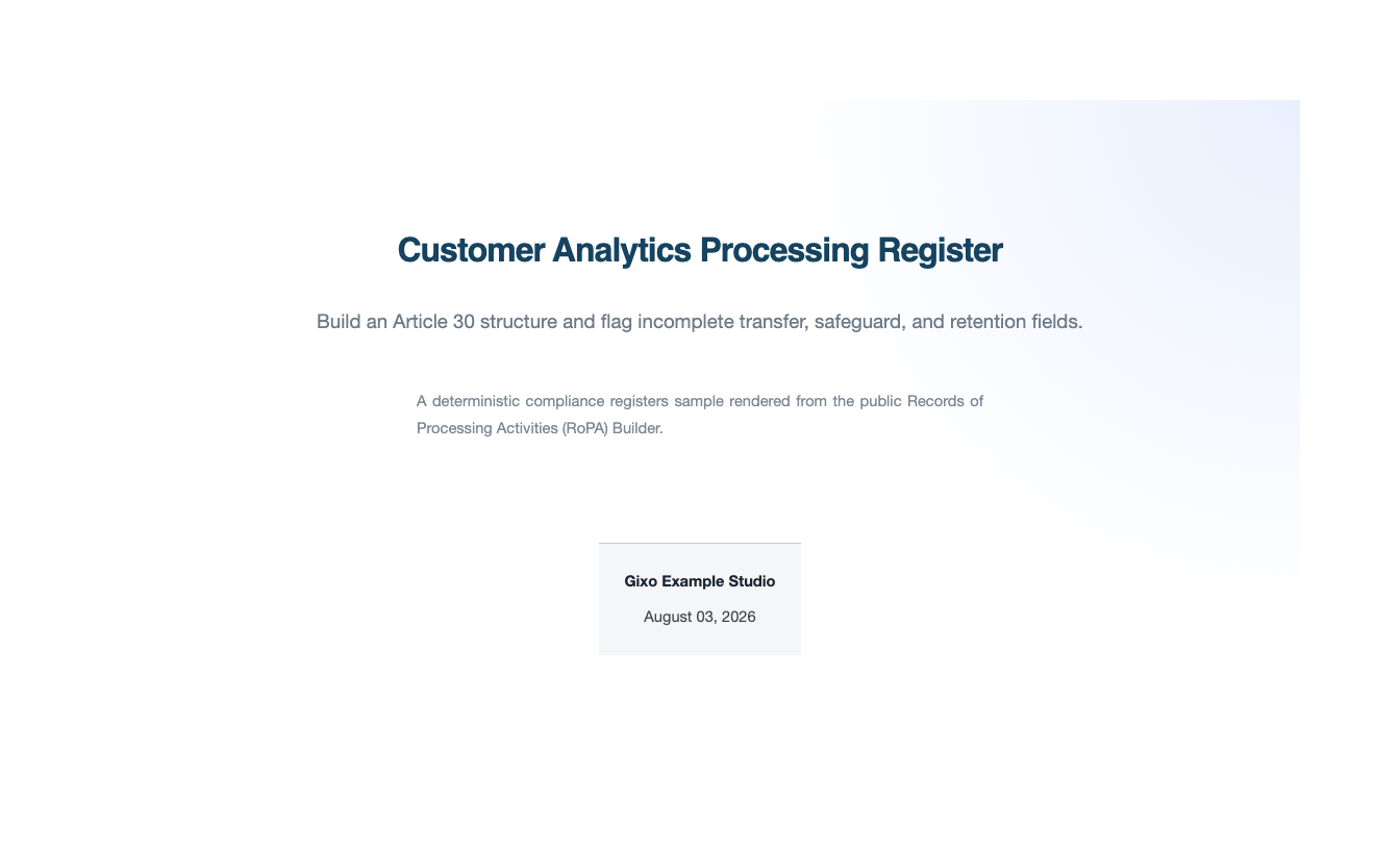 Illustrative preview of the Records of Processing Activities (RoPA) Builder output