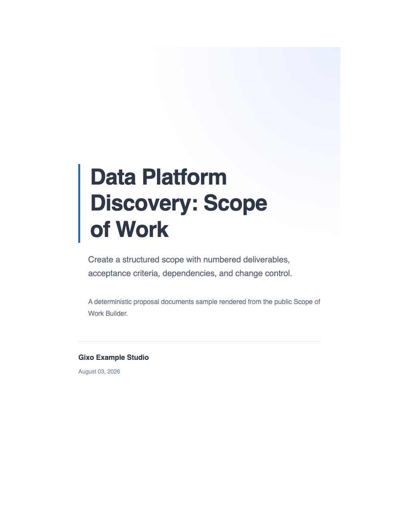 Illustrative preview of the Scope of Work Builder output