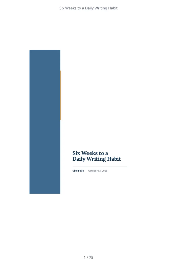 The cover of Six Weeks to a Daily Writing Habit, a workbook Folio wrote: the title and the author line.