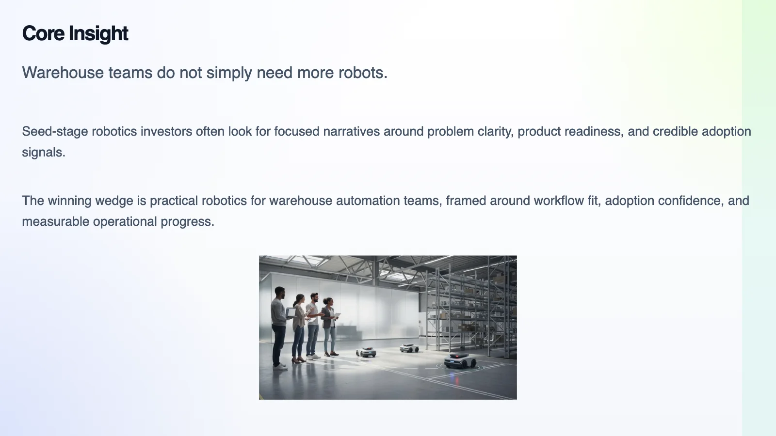 Gixo Lumen slide pairing a core insight statement with a generated photo