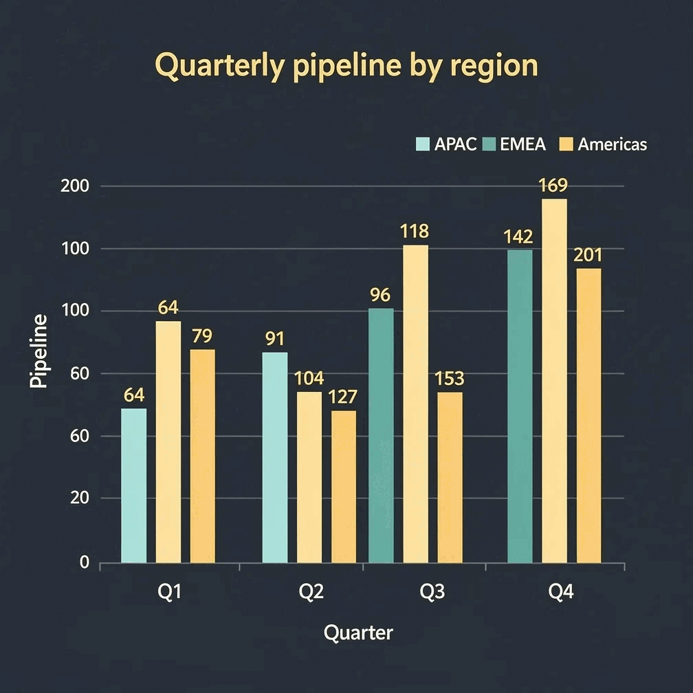 A real chart rendered by Gixo Prism's chart maker from a quarterly pipeline CSV