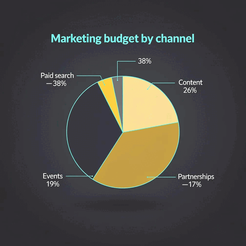 Marketing budget by channel — a pie chart rendered by Gixo Prism
