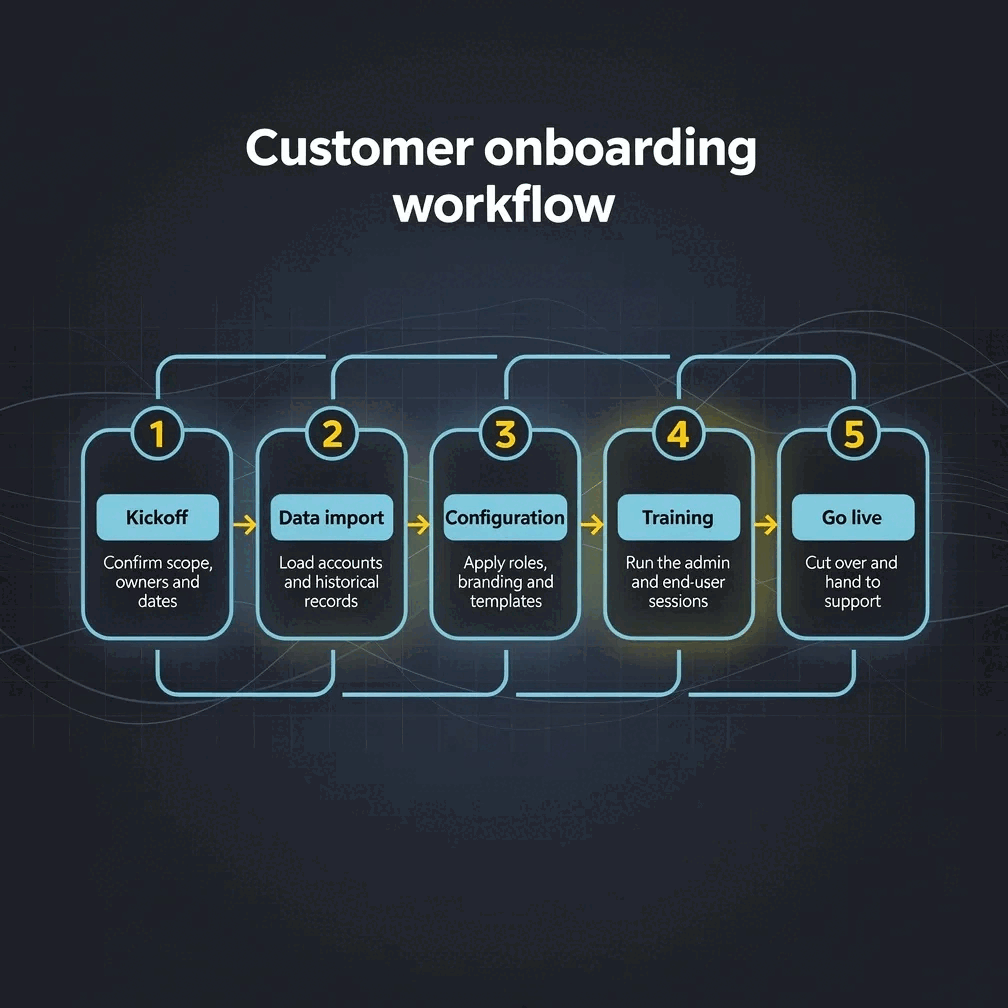 Customer onboarding workflow — a process diagram generated by Gixo Prism