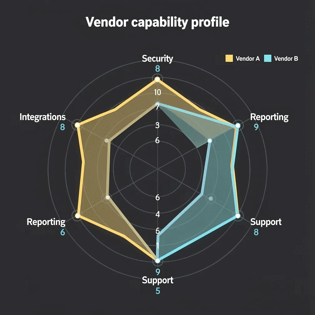 Vendor capability profile — a radar chart rendered by Gixo Prism across five capabilities