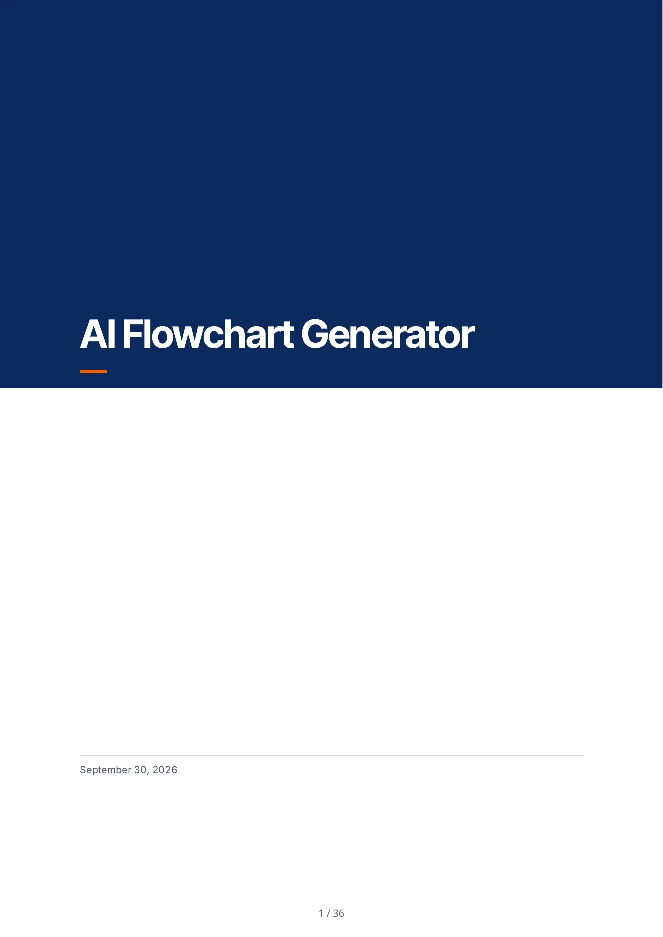 Downloaded Quill PDF cover: the title AI Flowchart Generator in white on a navy block, with the date September 30, 2026 at the foot of the page
