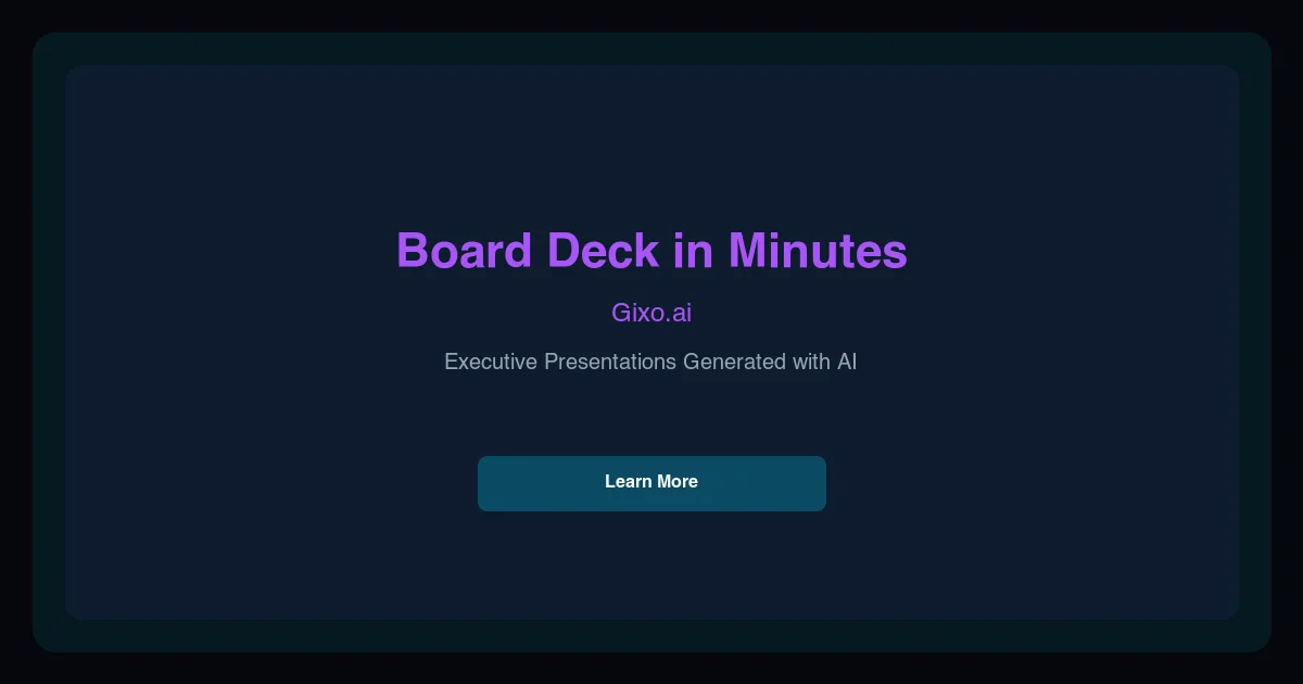 Executive board deck preview with leadership-ready slides, charts, and strategic updates.