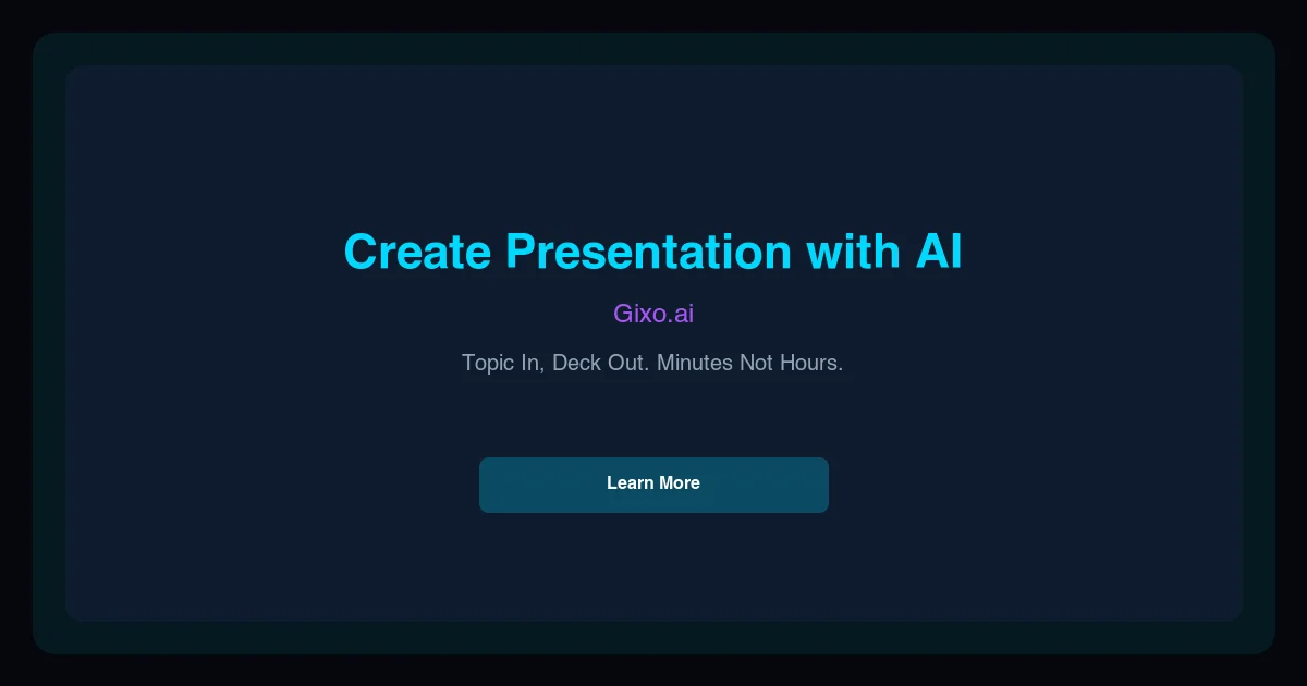 Gixo AI presentation workflow showing a generated slide deck with themed layouts and editing controls