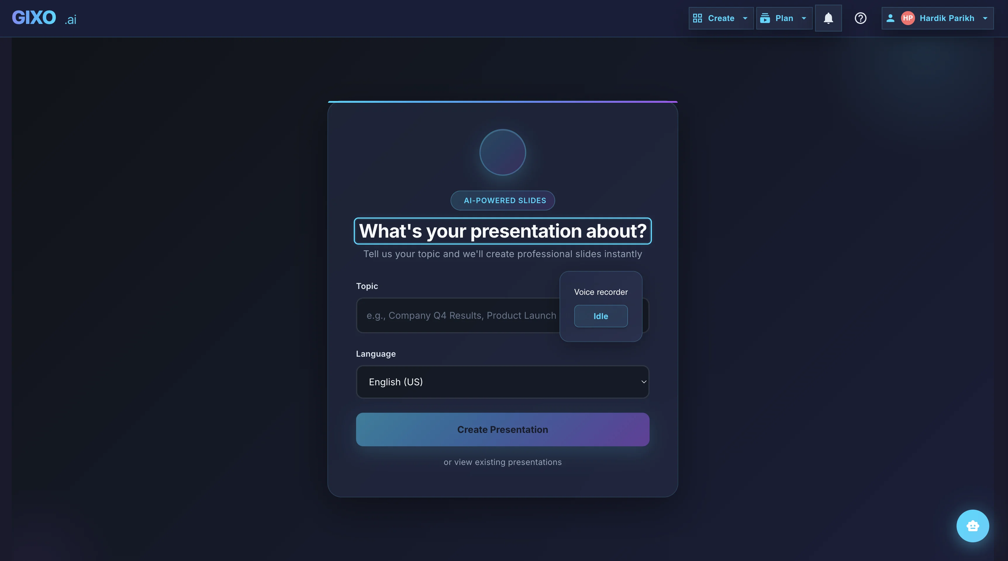 Gixo AI slide template generator — create reusable themed slide templates with AI