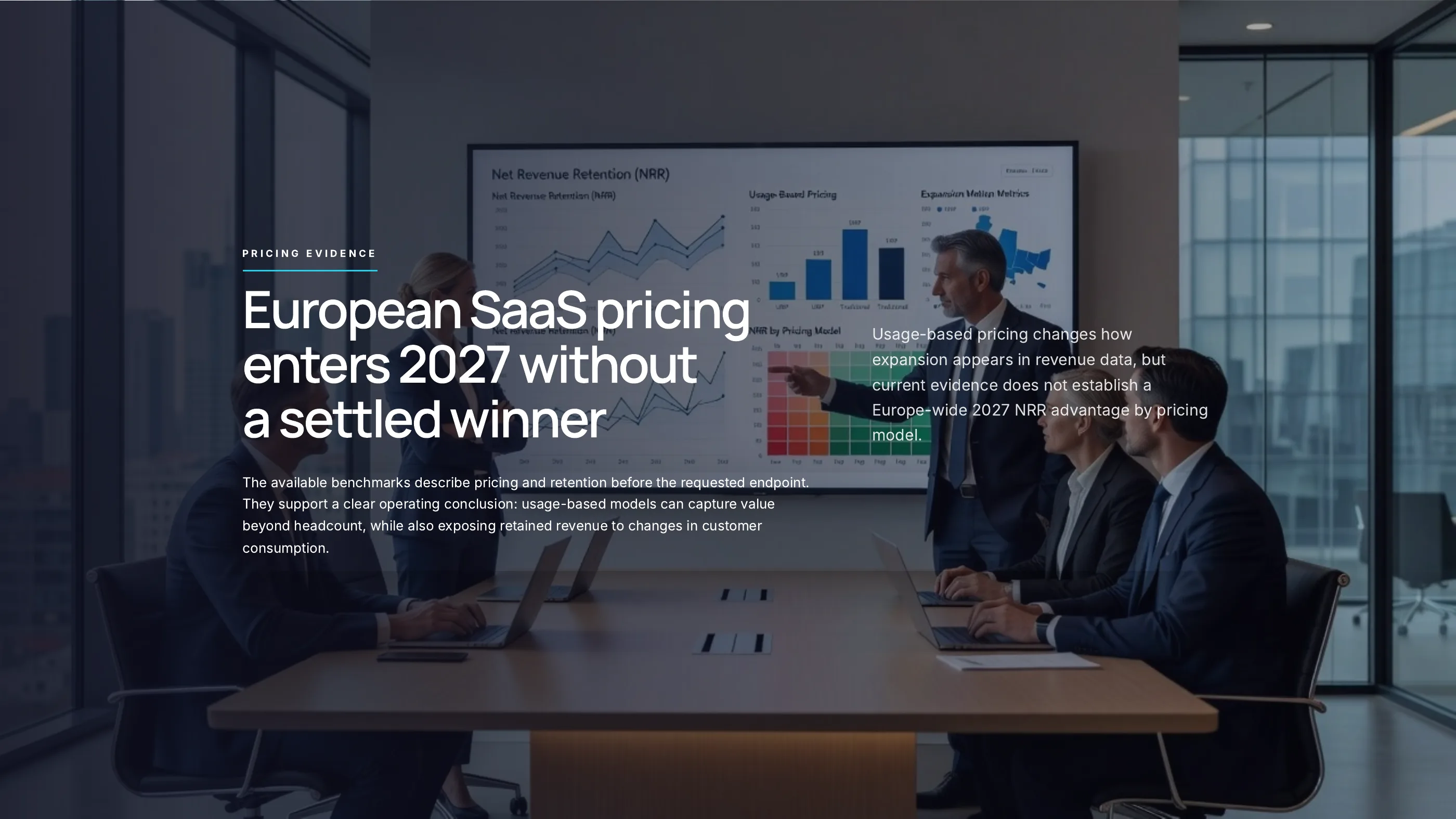 Downloaded Stanza PDF scene with a boardroom photograph and overlay copy from European B2B SaaS Pricing in 2027