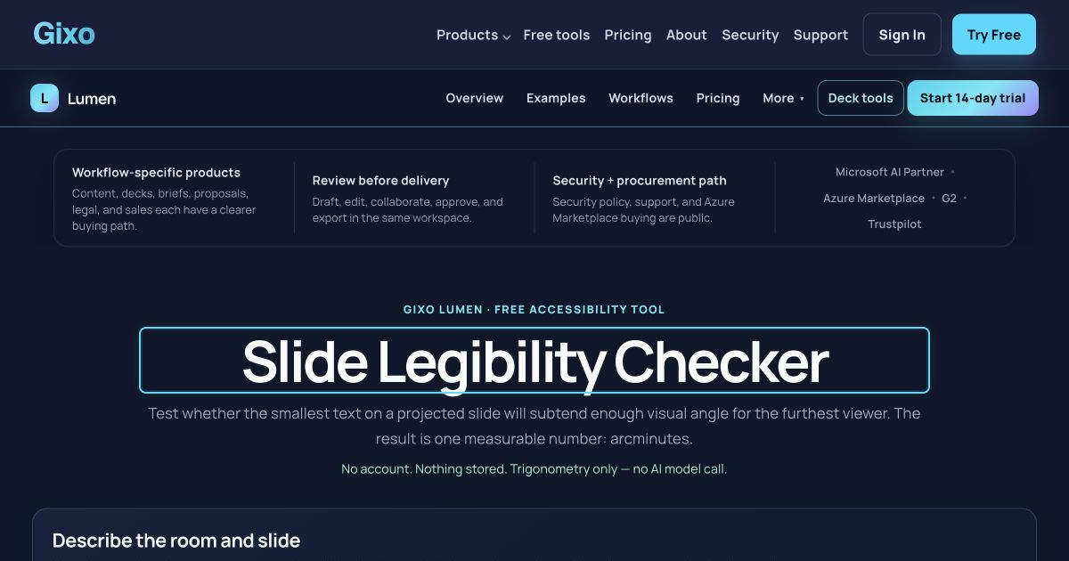 A slide legibility result expressed in arcminutes