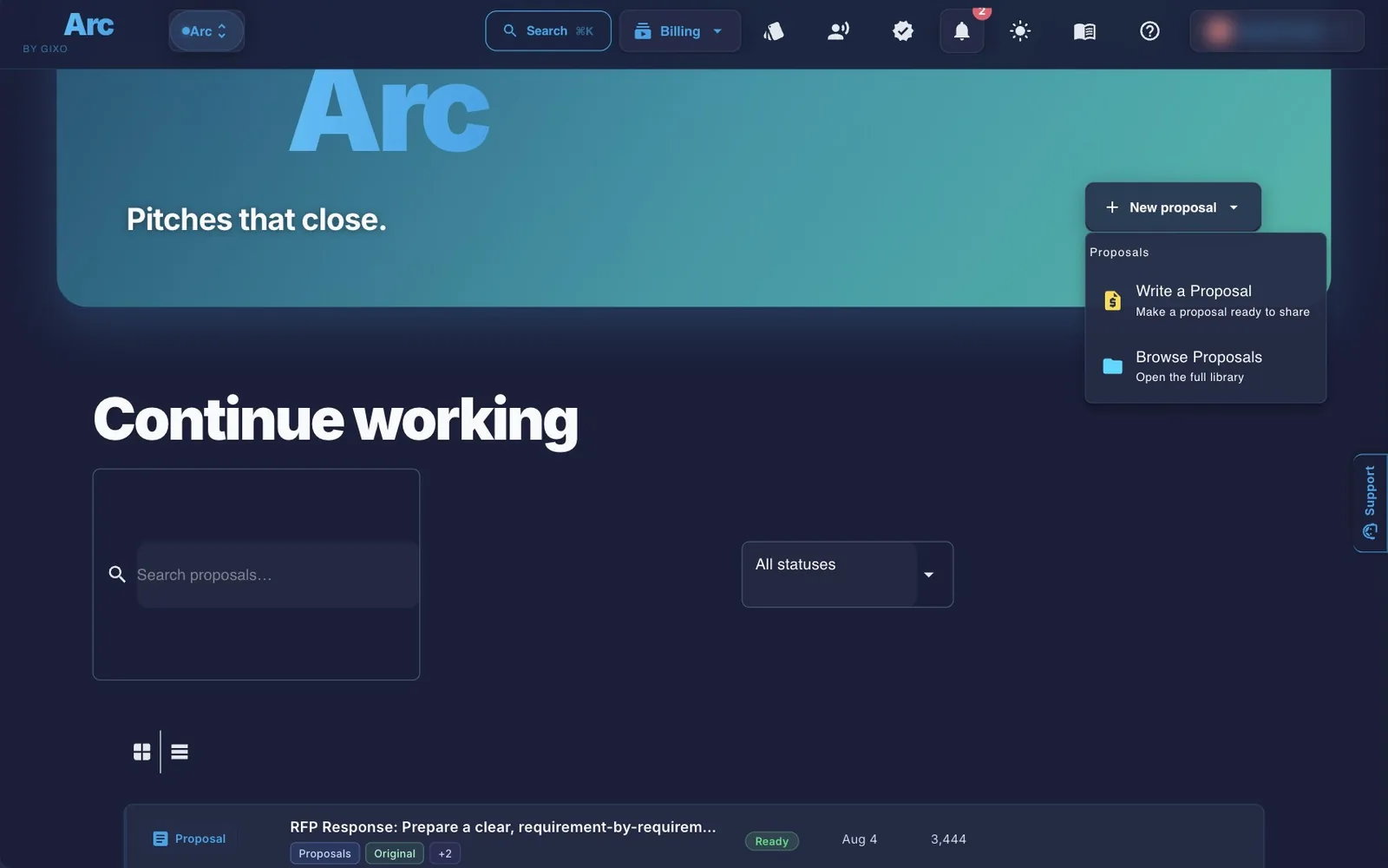 The Arc dashboard