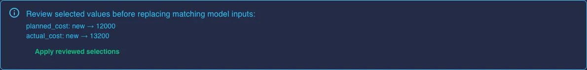 Review the selected calculation inputs