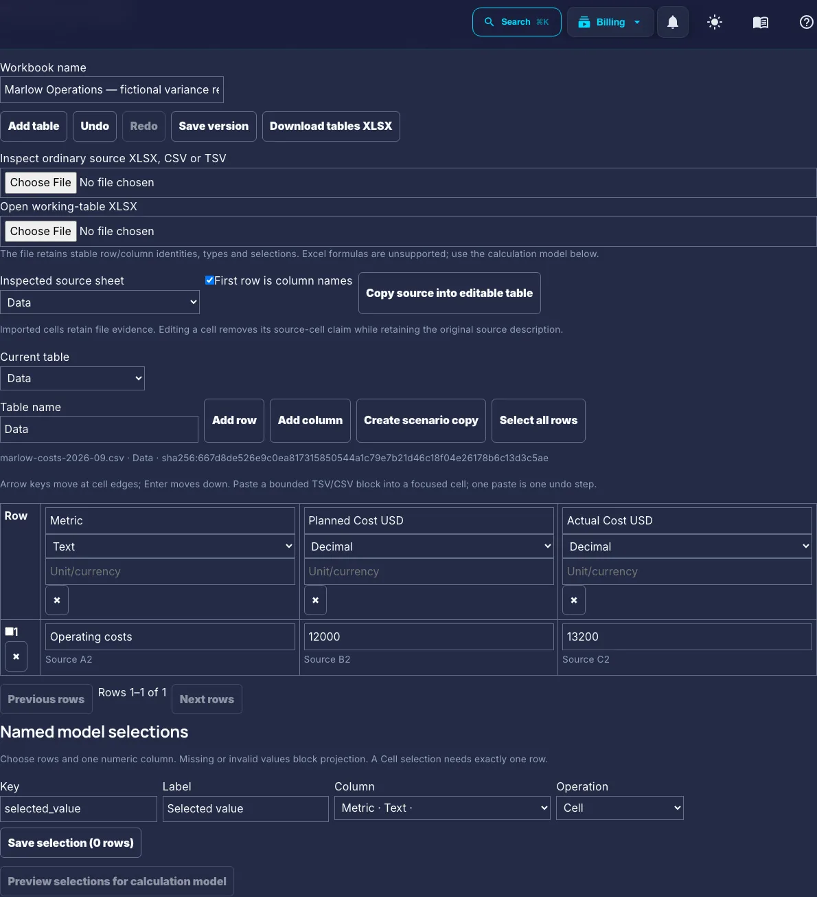 Inspect a source table before using its cells