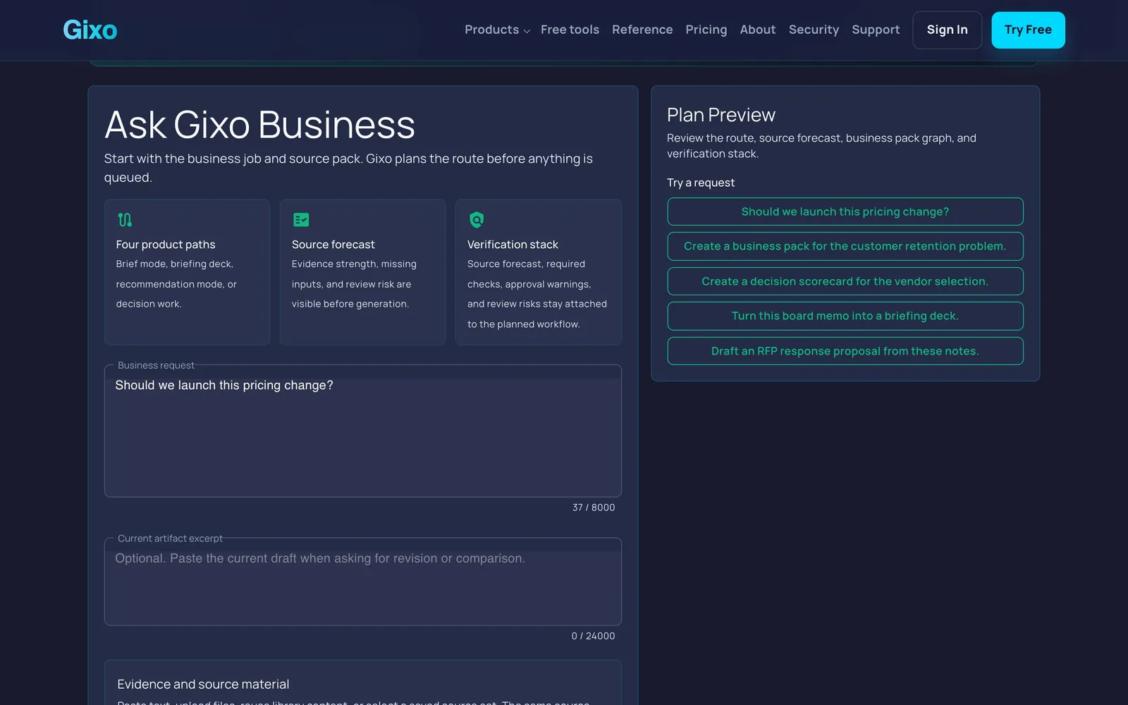 Ask Gixo Business with a sample request