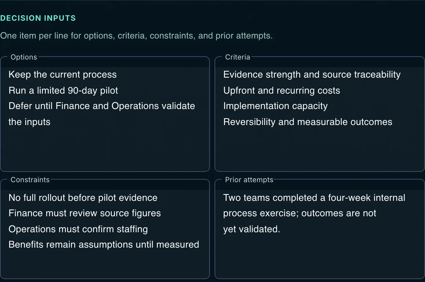 Make options and criteria explicit