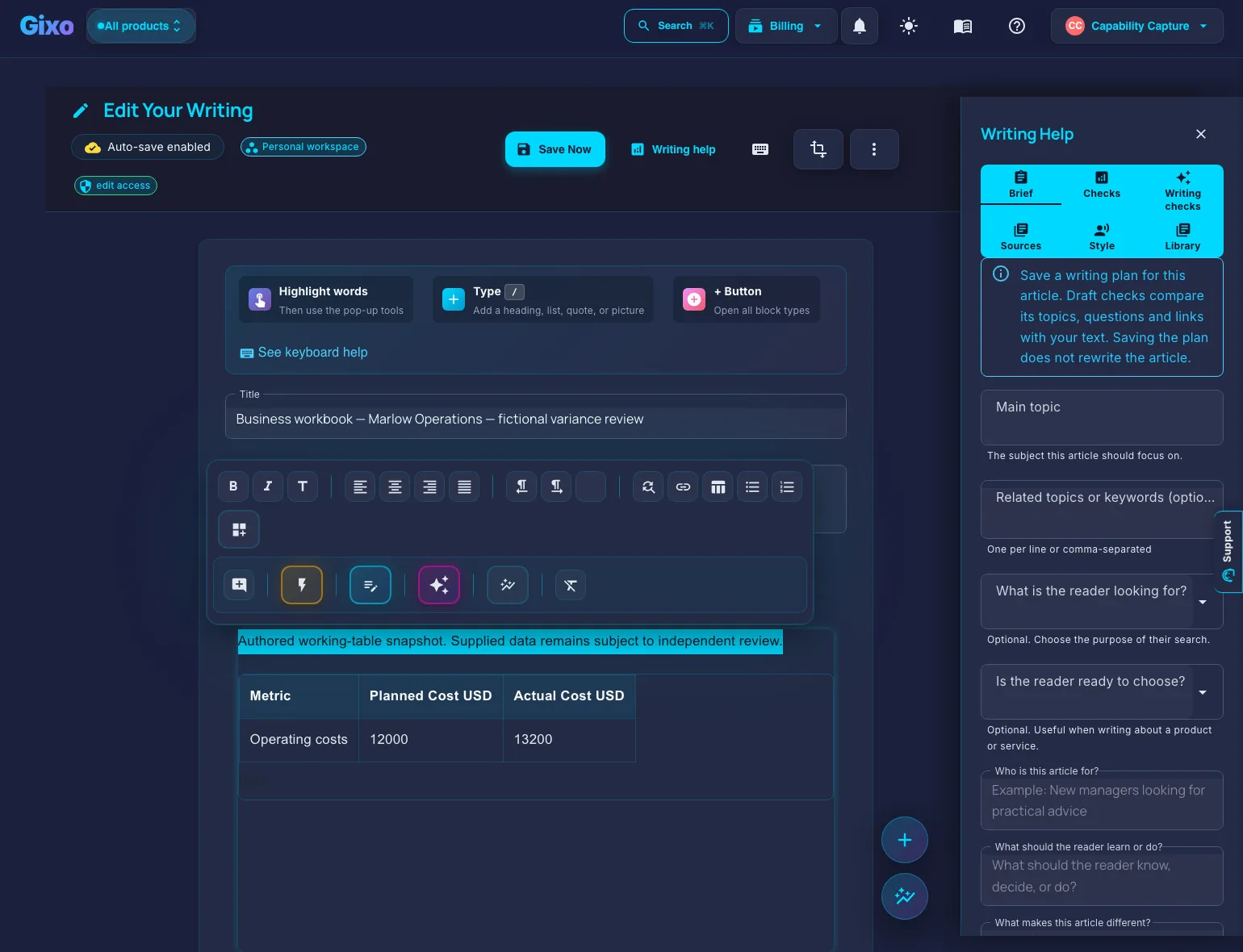 Inspect the editing console and selected passage