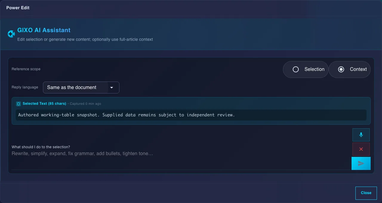 Check the selected text and context