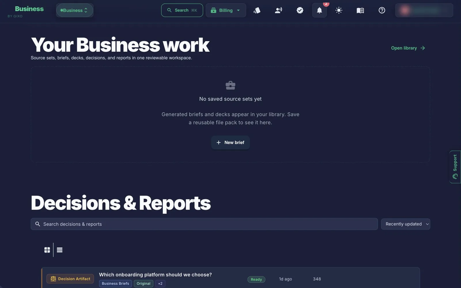 The Gixo Business dashboard