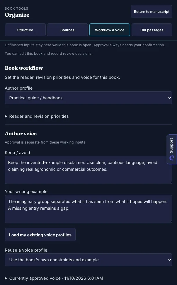 A practical guide profile and a manually approved fictional writing example
