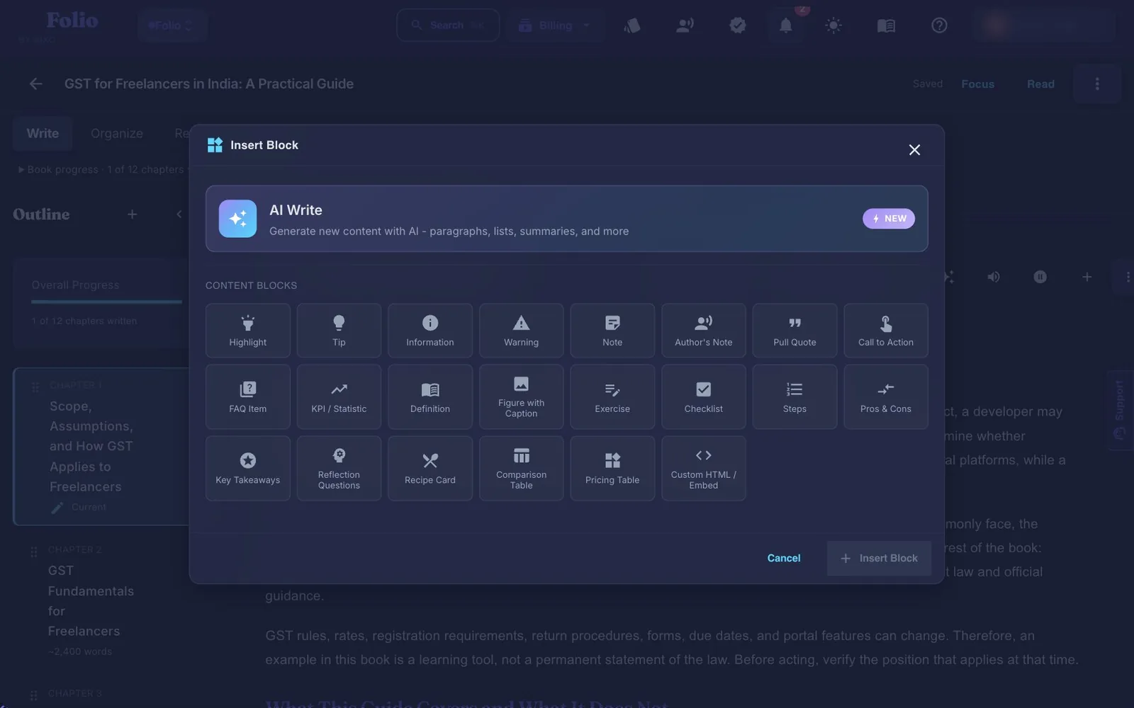 The Insert Block picker