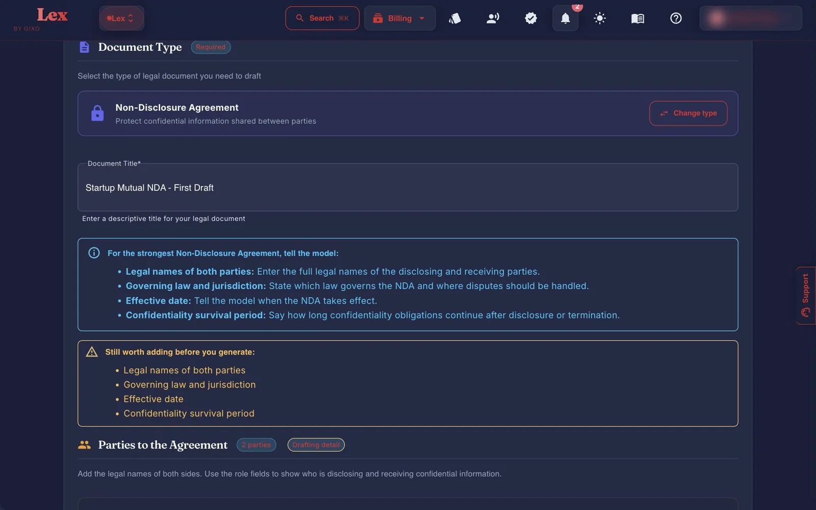 The drafting form with a preset applied