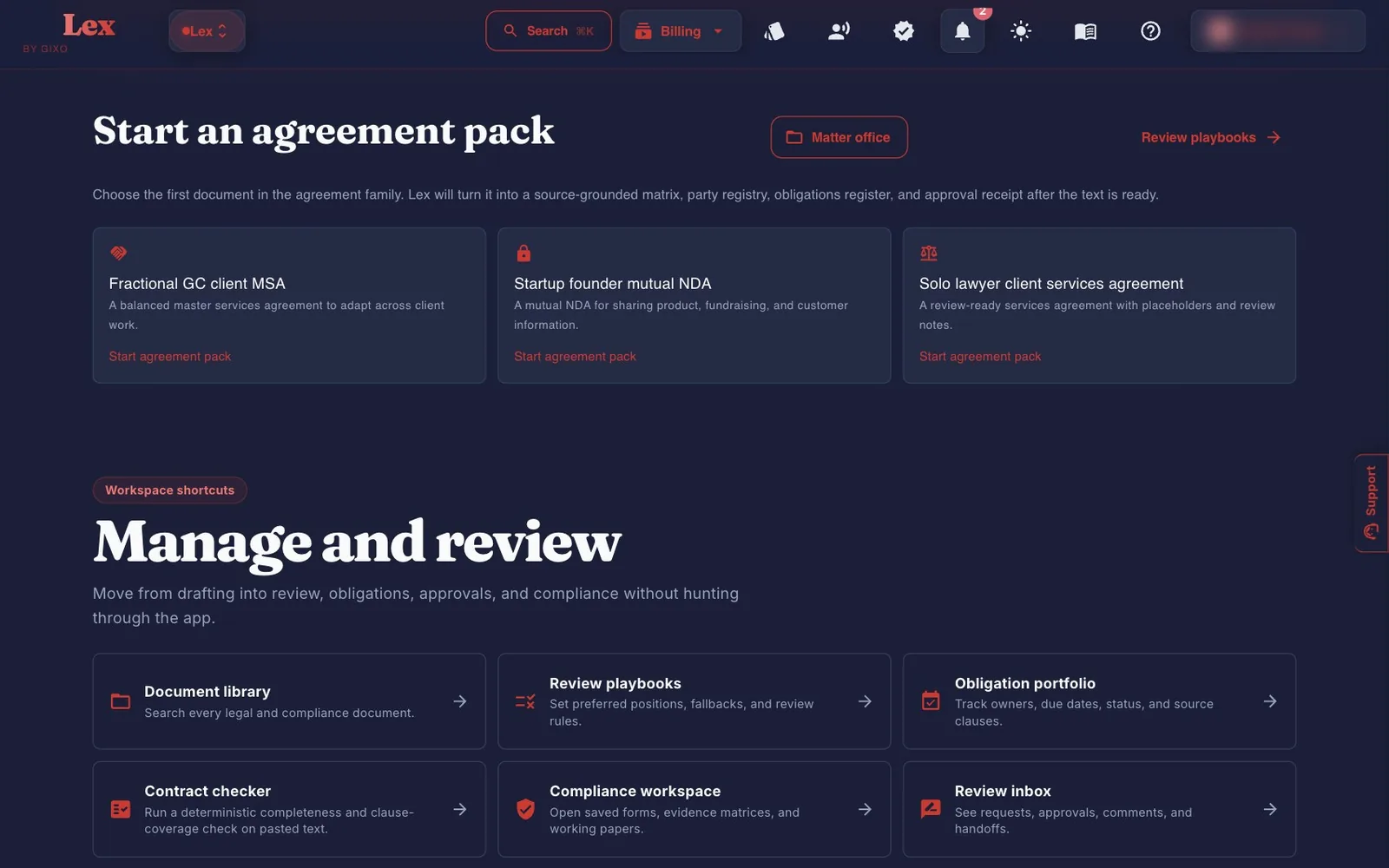 The Lex dashboard