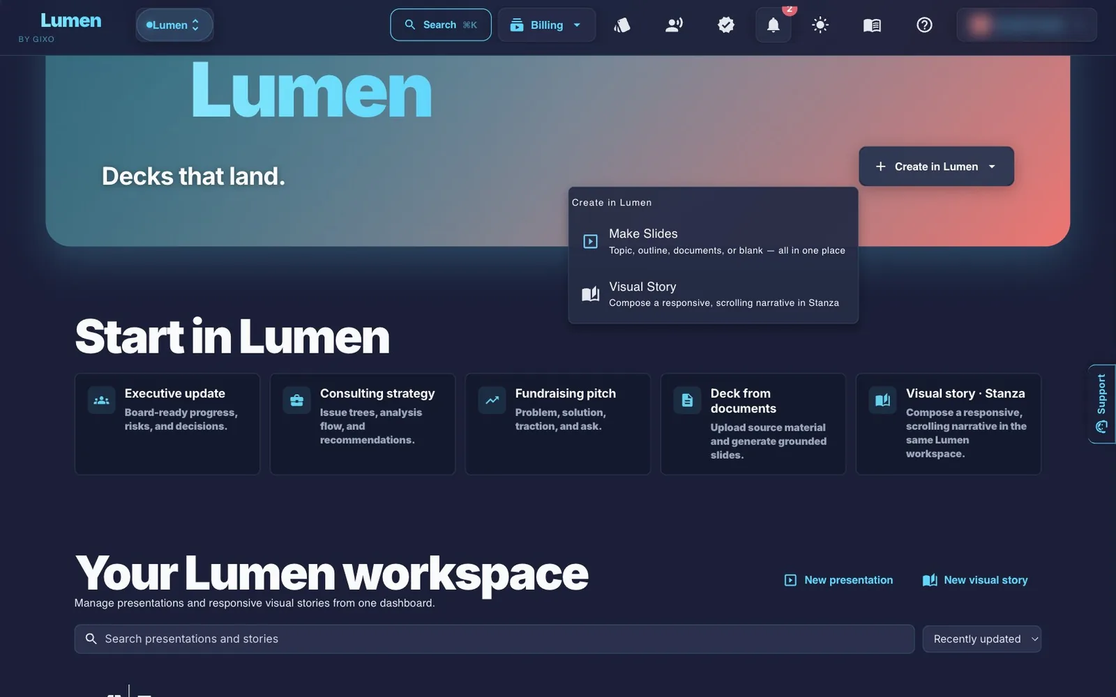 The Lumen workspace