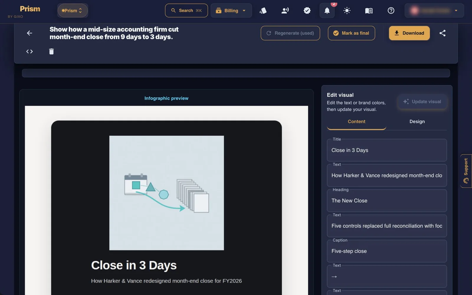 The infographic viewer with the editor panel